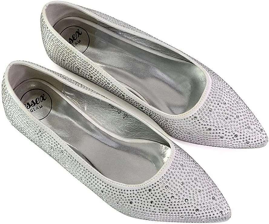 Womens Flat Shoes Ladies Wedding Slip On Point Toe Ballet Pumps