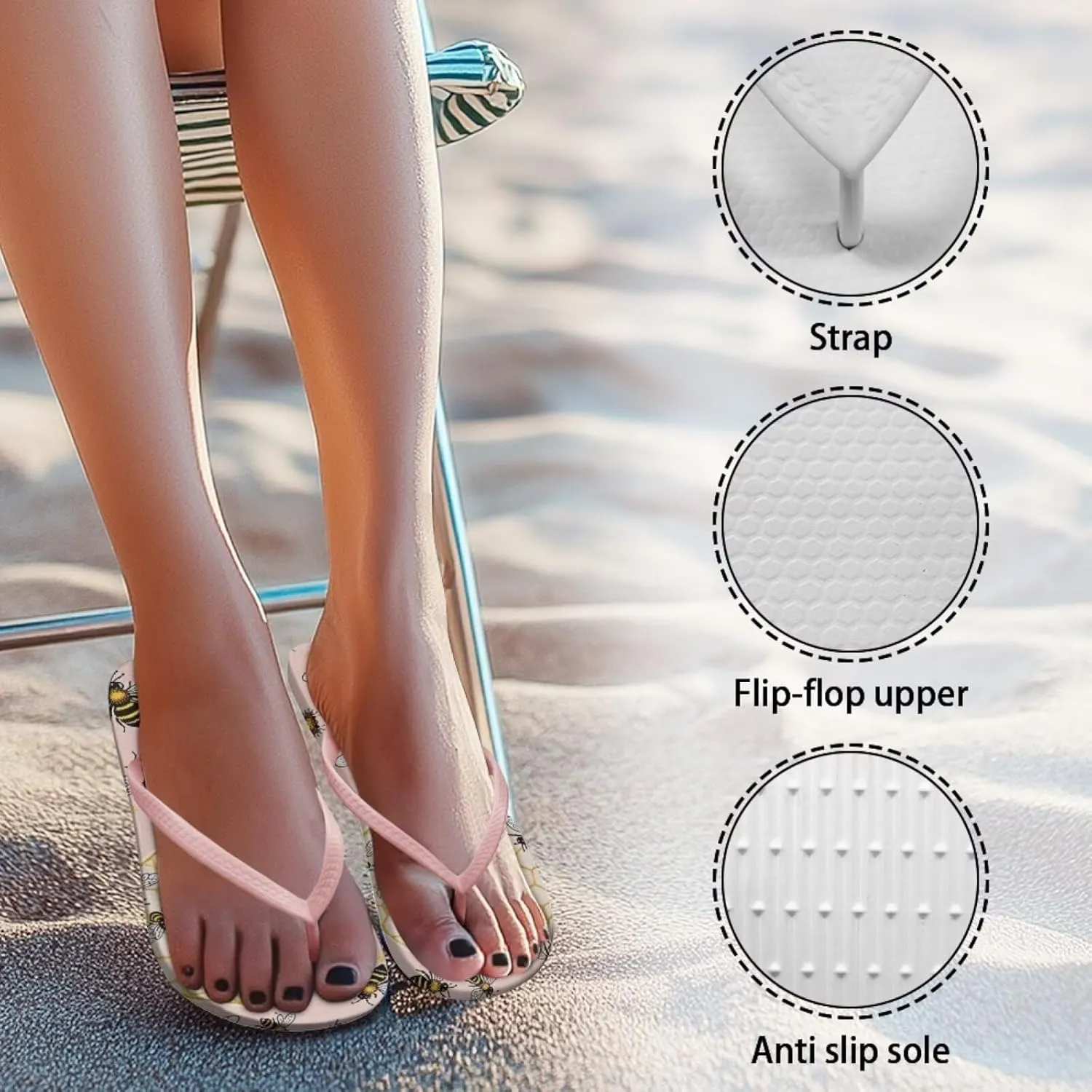 Womens Flip Flops Ladies Non Slip Sandals Lightweight Stylish Shower Shoes Yoga Mat for Summer