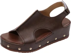 Women's Retro Wedge Sandal - 2 Inch Cushioned Wedge, Hook & Loop Closure for Comfort Style, Perfect Casual Dressy Outfits, All Day Wear Shoe