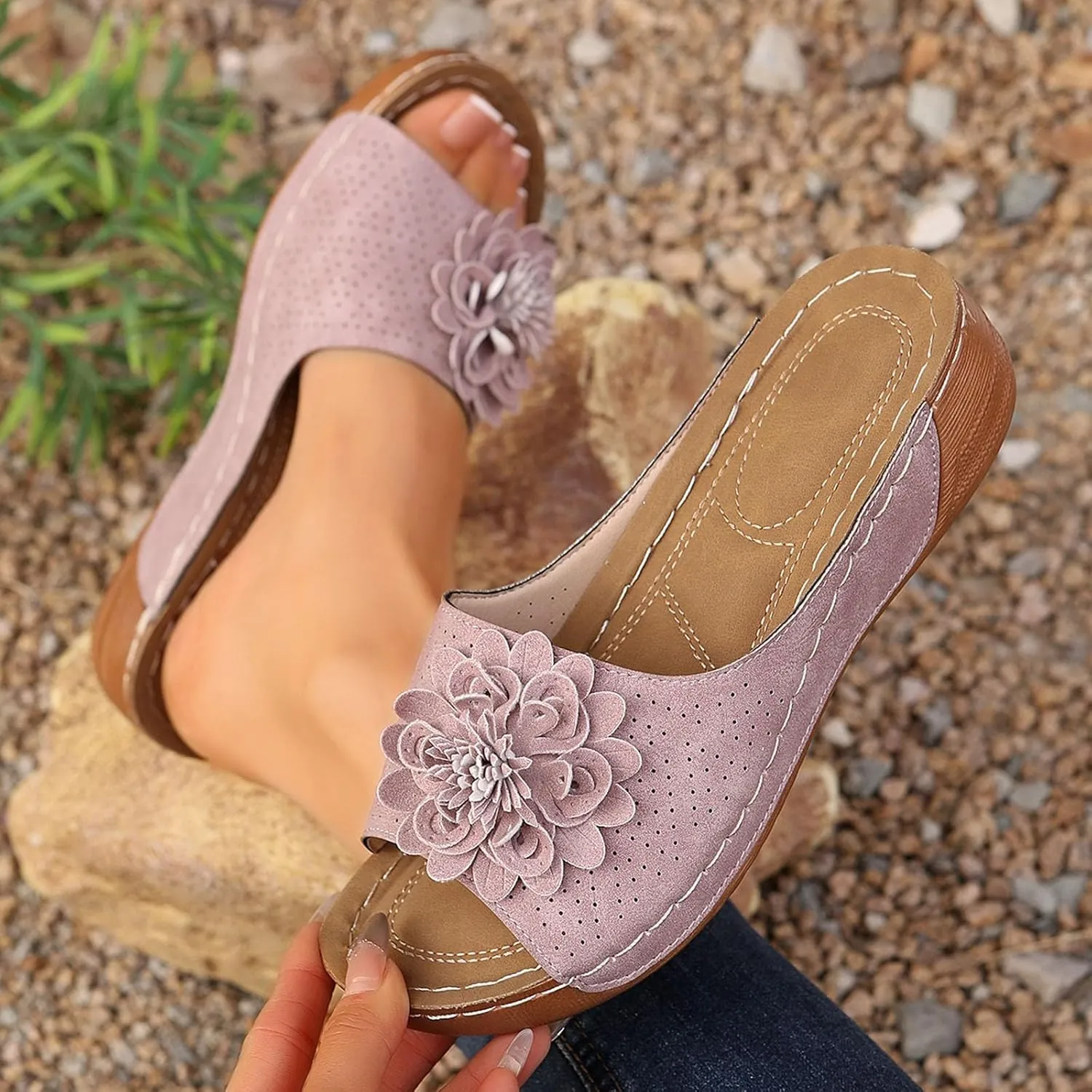 Women's Sandals Flower Hollow out Wedge Sandals Casual Summer Slip on Slippers Open Toe Platform Sandals2