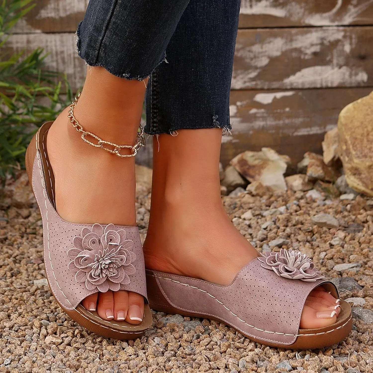 Women's Sandals Flower Hollow out Wedge Sandals Casual Summer Slip on Slippers Open Toe Platform Sandals2