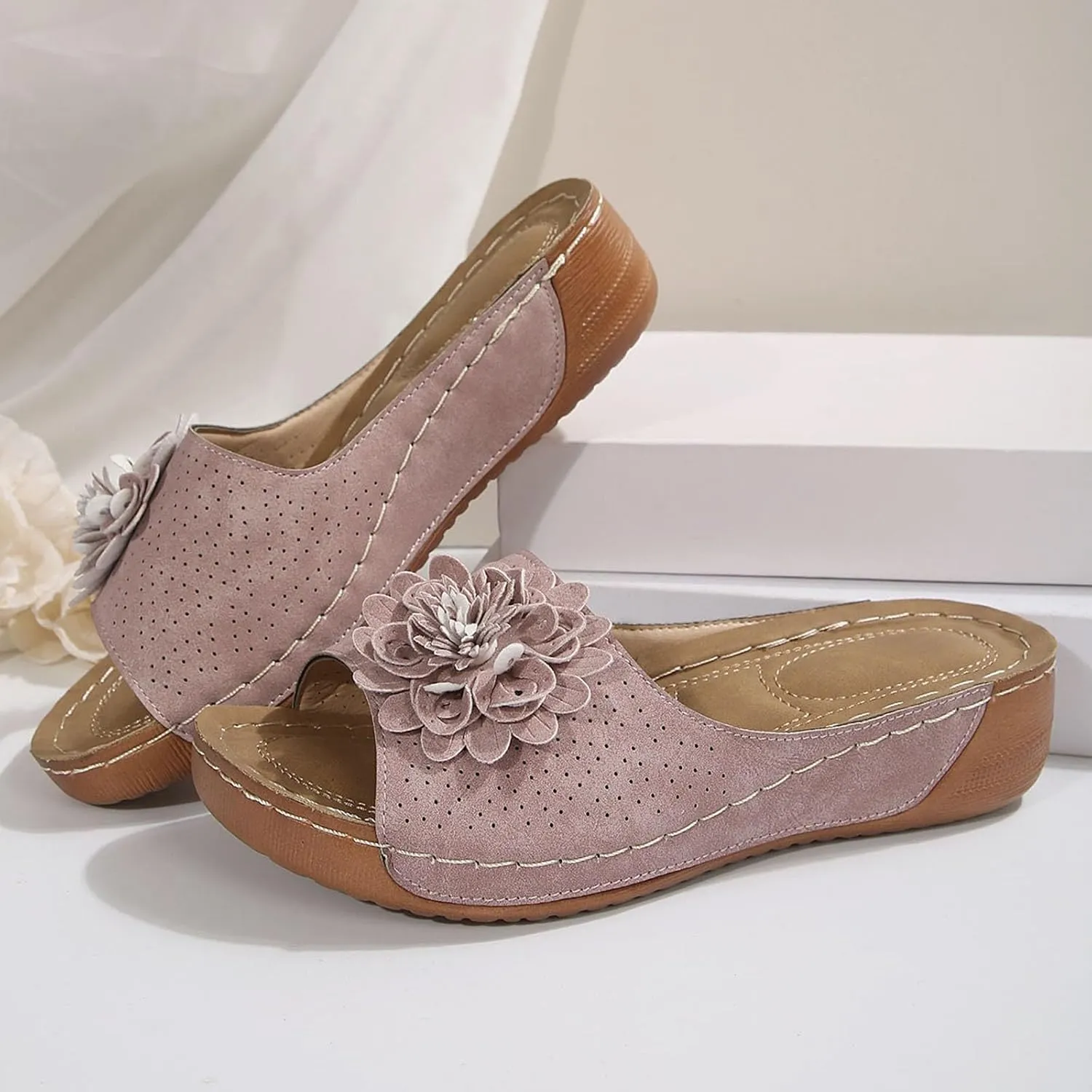 Women's Sandals Flower Hollow out Wedge Sandals Casual Summer Slip on Slippers Open Toe Platform Sandals2