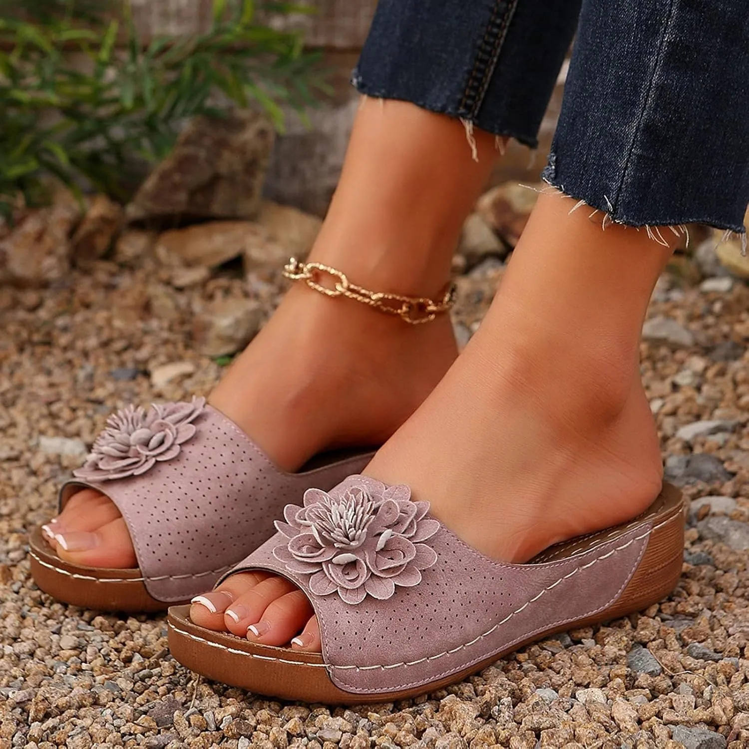 Women's Sandals Flower Hollow out Wedge Sandals Casual Summer Slip on Slippers Open Toe Platform Sandals2