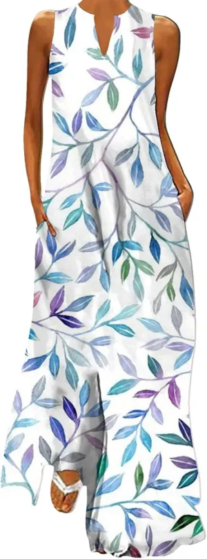 Women's Sexy Bodycon Tank Dress Boho Floral Printed Basic Sleeveless Maxi Dresses V Neck Party Club Beach Sundresses