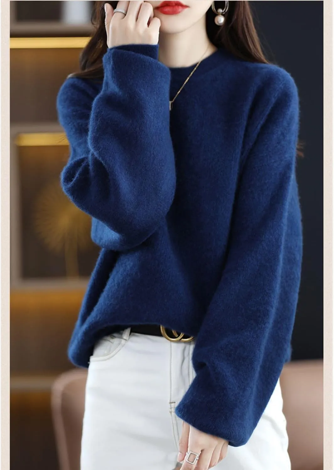 Women's Sweaters 100% Pure Merino Wool Pullover Autumn Winter Loose Knitted O-Neck Long Sleeve Thick Warm Tops