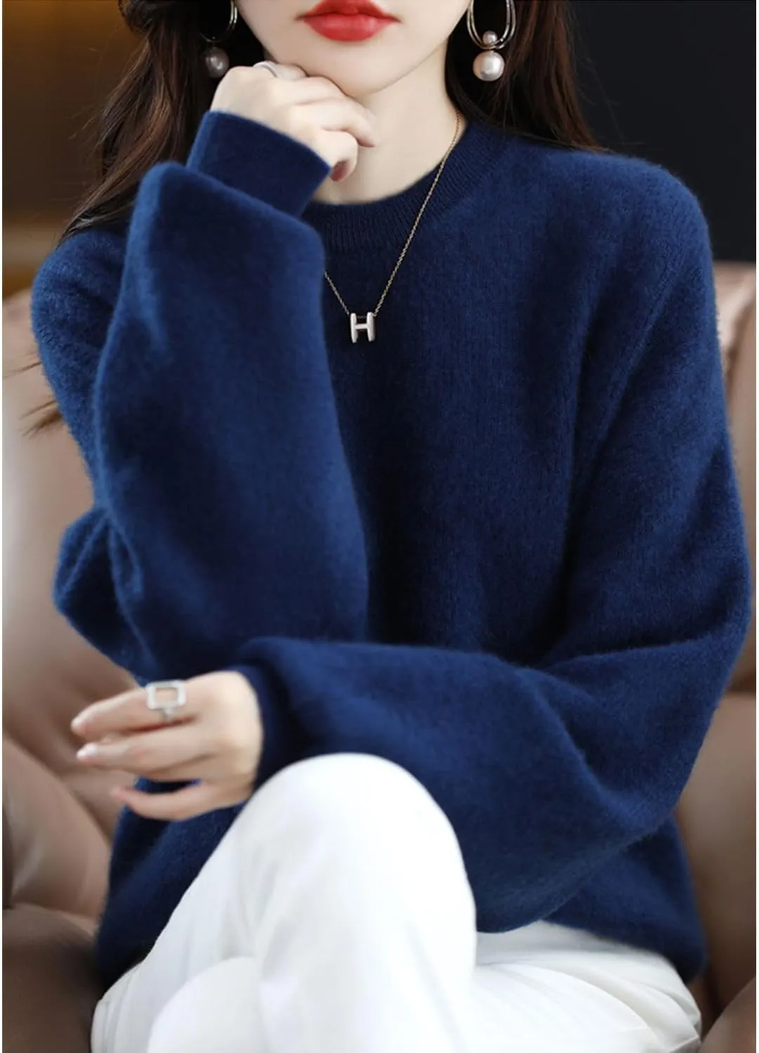 Women's Sweaters 100% Pure Merino Wool Pullover Autumn Winter Loose Knitted O-Neck Long Sleeve Thick Warm Tops