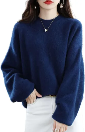 Women's Sweaters 100% Pure Merino Wool Pullover Autumn Winter Loose Knitted O-Neck Long Sleeve Thick Warm Tops