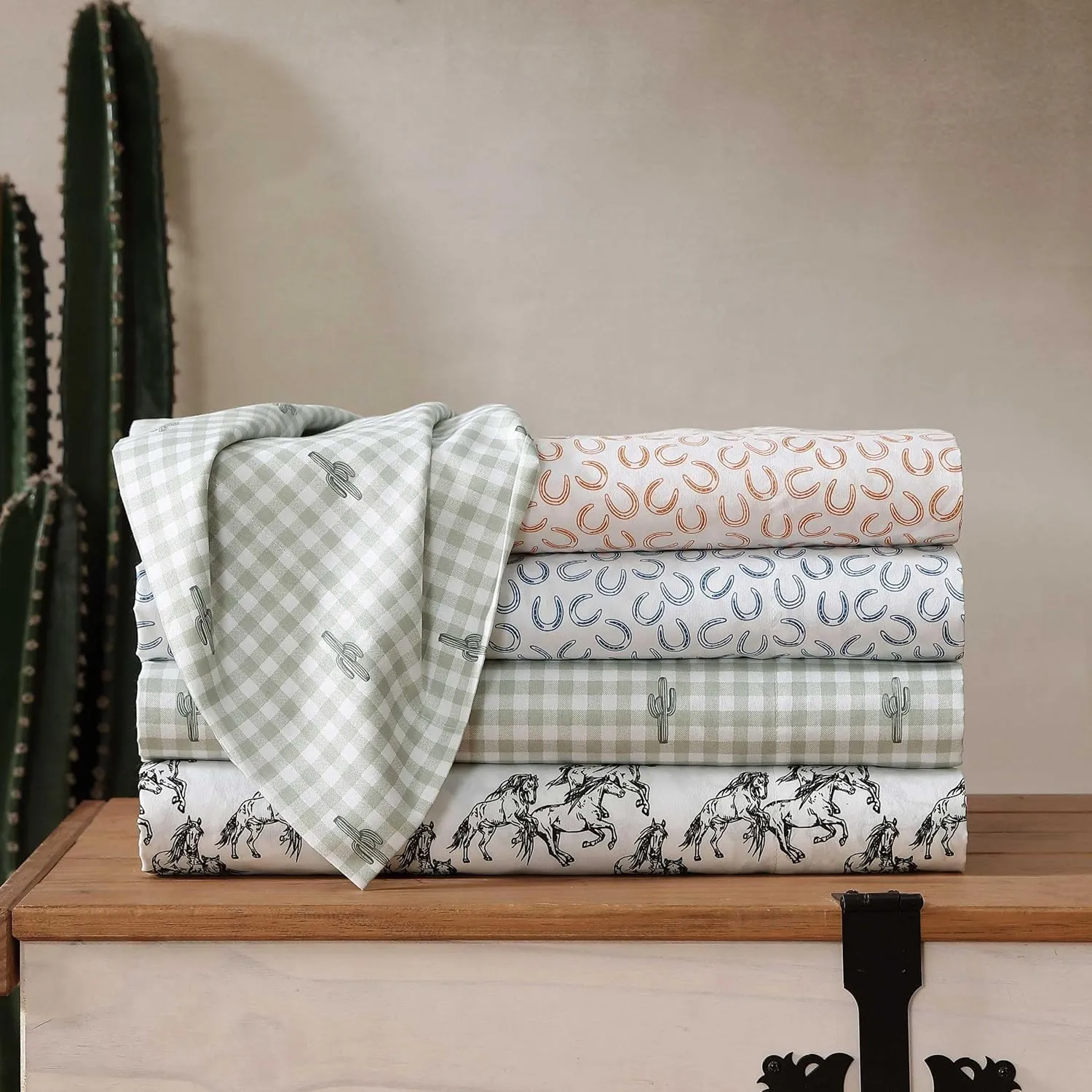 Wrangler - Queen Sheet Set, Super Soft & Cozy Bedding with Matching Sham(s), Casual Luxurious Bedding Set, Yellowstone Inspired, Oeko-Tex Certified (Cactus Gingham Green, Queen)