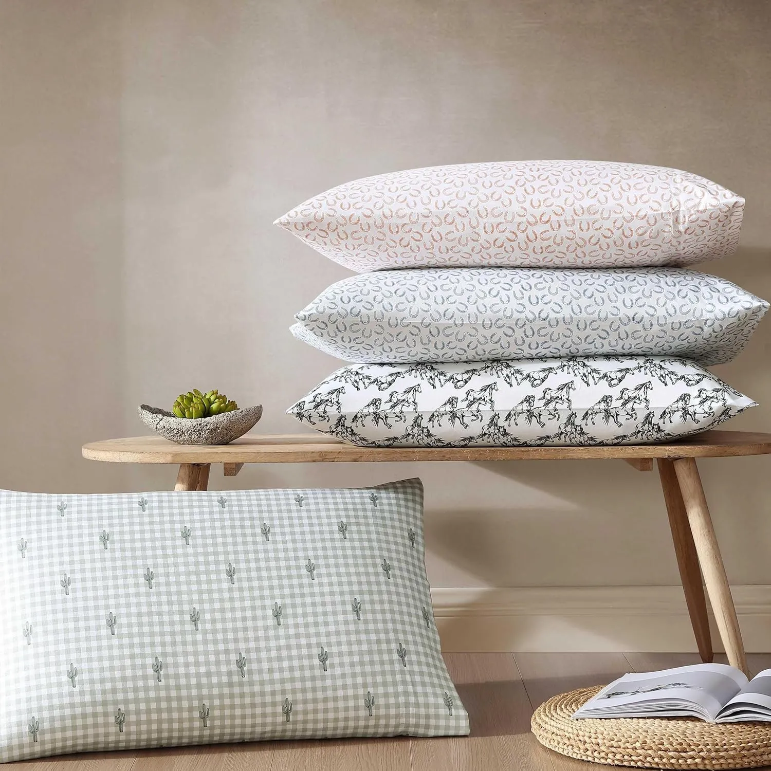 Wrangler - Queen Sheet Set, Super Soft & Cozy Bedding with Matching Sham(s), Casual Luxurious Bedding Set, Yellowstone Inspired, Oeko-Tex Certified (Cactus Gingham Green, Queen)