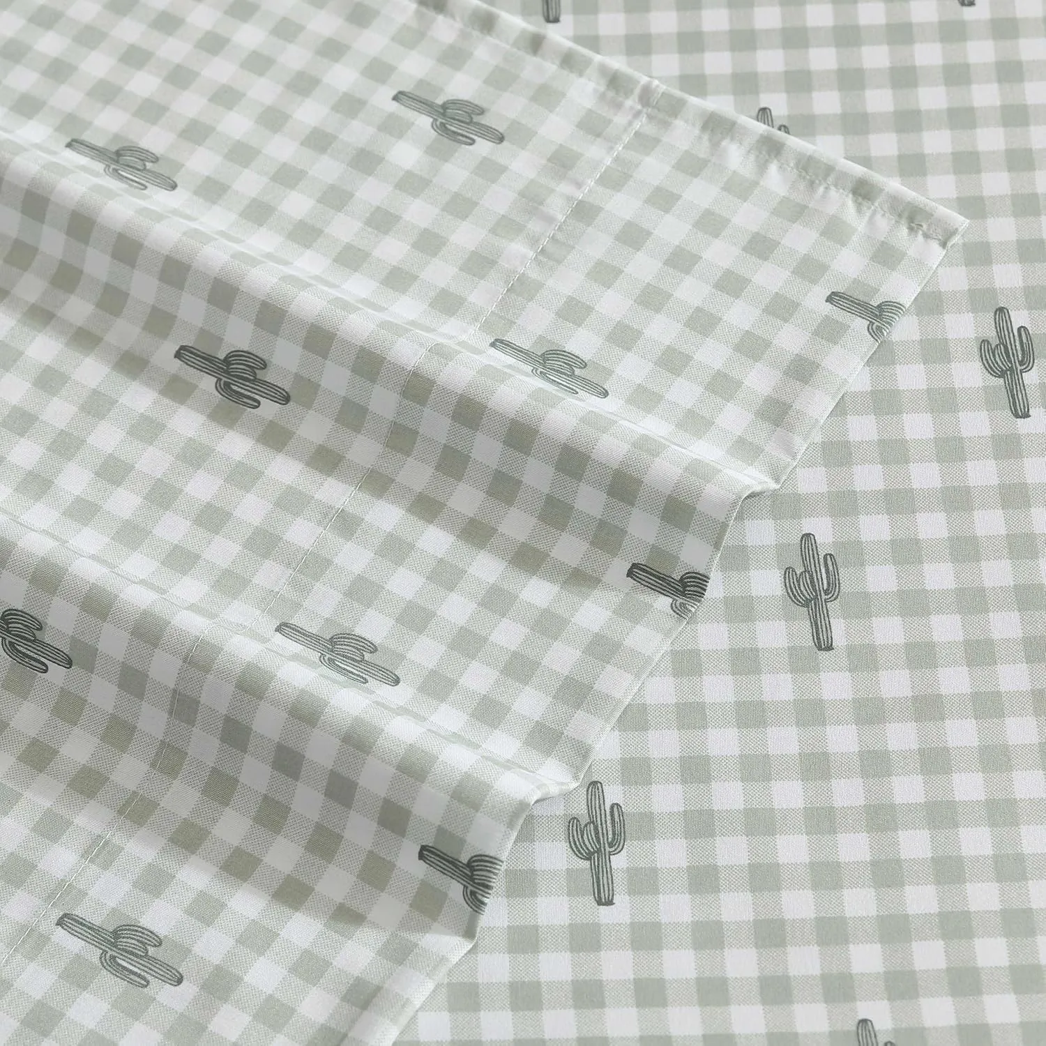 Wrangler - Queen Sheet Set, Super Soft & Cozy Bedding with Matching Sham(s), Casual Luxurious Bedding Set, Yellowstone Inspired, Oeko-Tex Certified (Cactus Gingham Green, Queen)