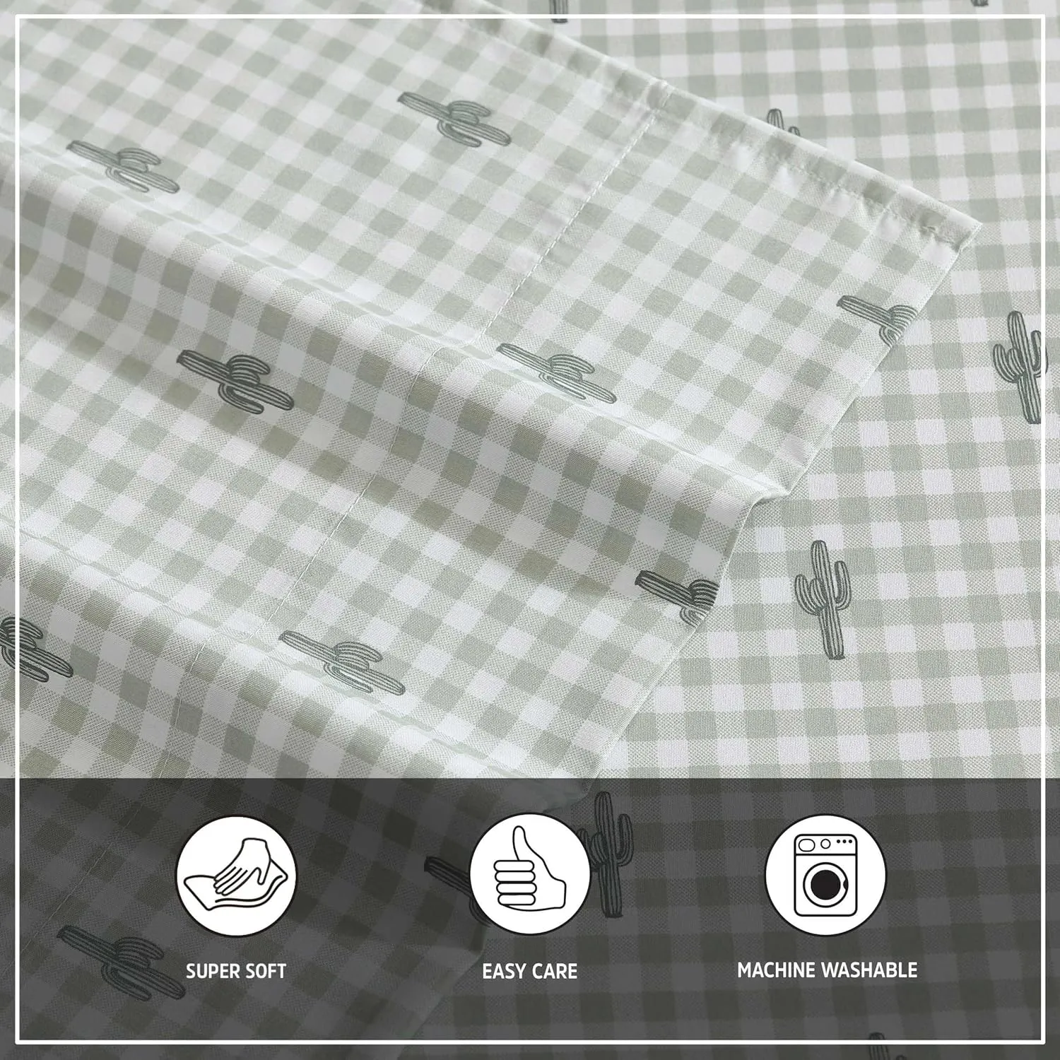 Wrangler - Queen Sheet Set, Super Soft & Cozy Bedding with Matching Sham(s), Casual Luxurious Bedding Set, Yellowstone Inspired, Oeko-Tex Certified (Cactus Gingham Green, Queen)