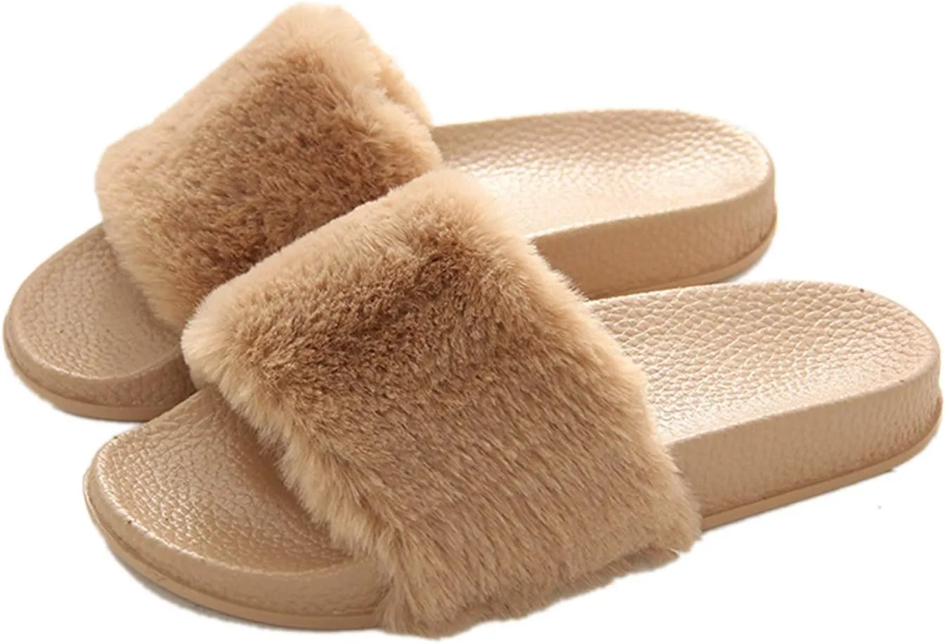 xsby Women's Soft Faux Fur Flat Slide Sandals Comfortable Slipper