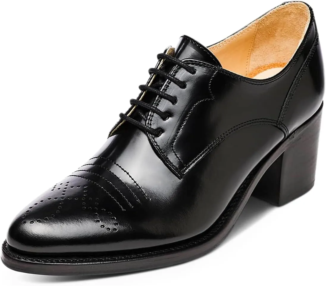 YDN Women's Closed Toe Lace Up Oxfords Chunky Mid Heels Pumps Working Professional Derby Shoes Size 4-16 US
