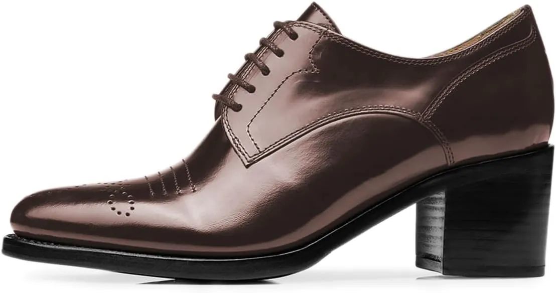YDN Women's Closed Toe Lace Up Oxfords Chunky Mid Heels Pumps Working Professional Derby Shoes Size 4-16 US