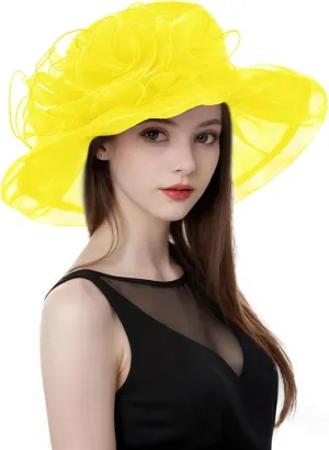 Z&X Women's Kentucky Derby Church Hat Organza Fascinator Wedding Tea Party Hat Wide Brim Sun Caps