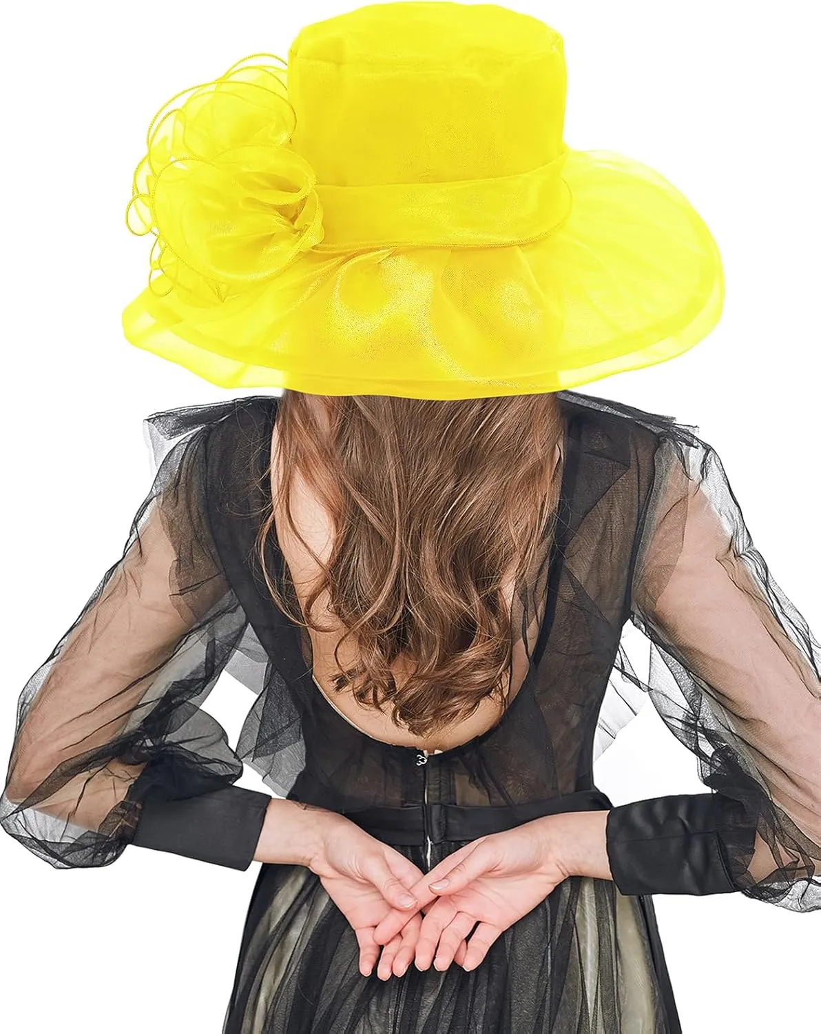 Z&X Women's Kentucky Derby Church Hat Organza Fascinator Wedding Tea Party Hat Wide Brim Sun Caps