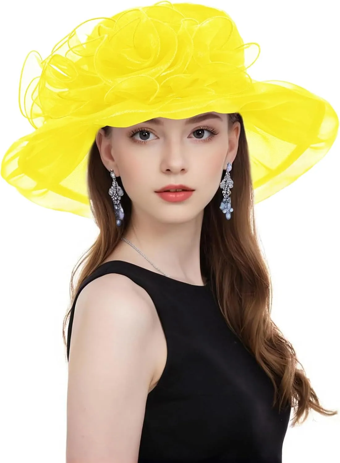 Z&X Women's Kentucky Derby Church Hat Organza Fascinator Wedding Tea Party Hat Wide Brim Sun Caps