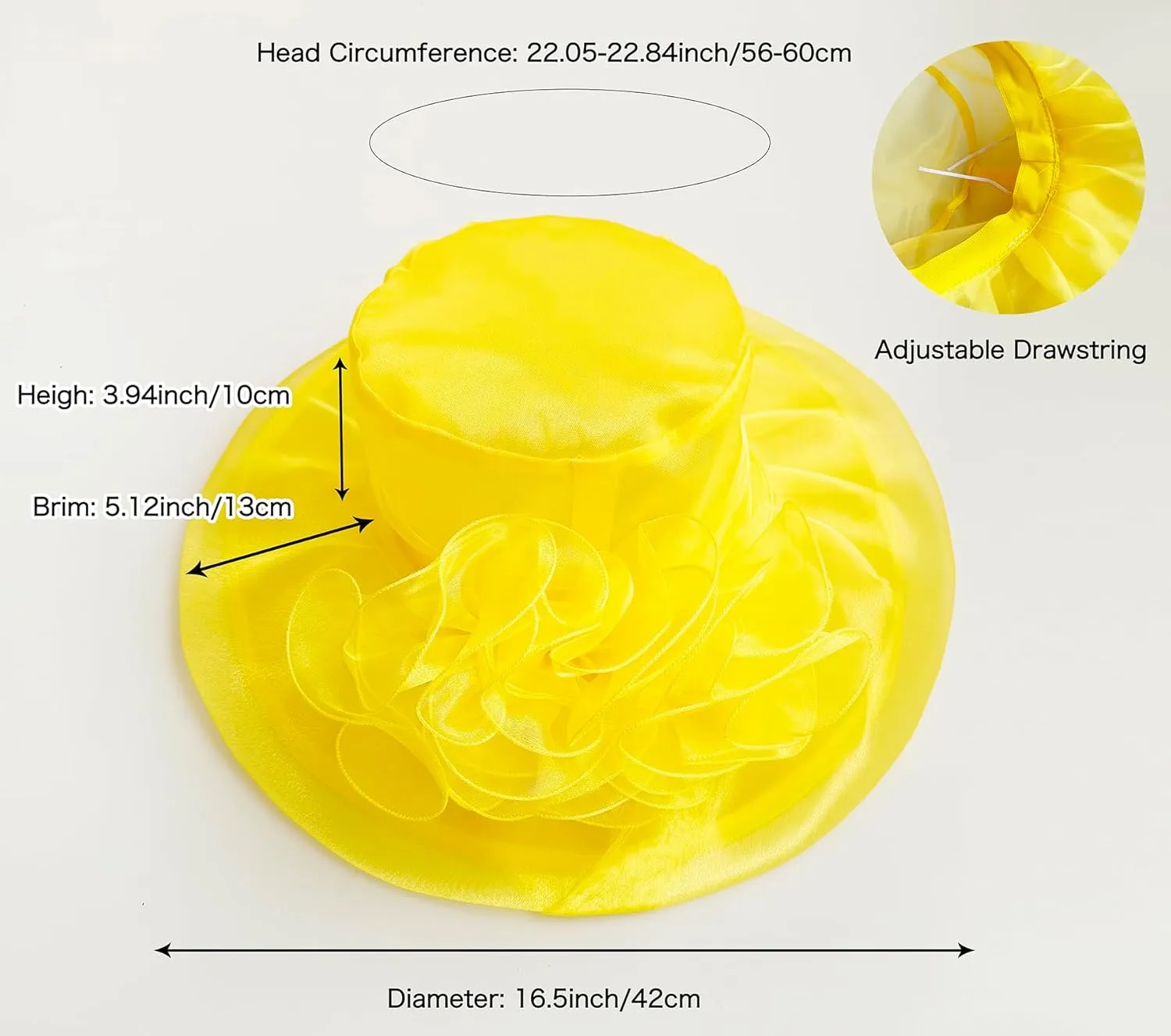 Z&X Women's Kentucky Derby Church Hat Organza Fascinator Wedding Tea Party Hat Wide Brim Sun Caps