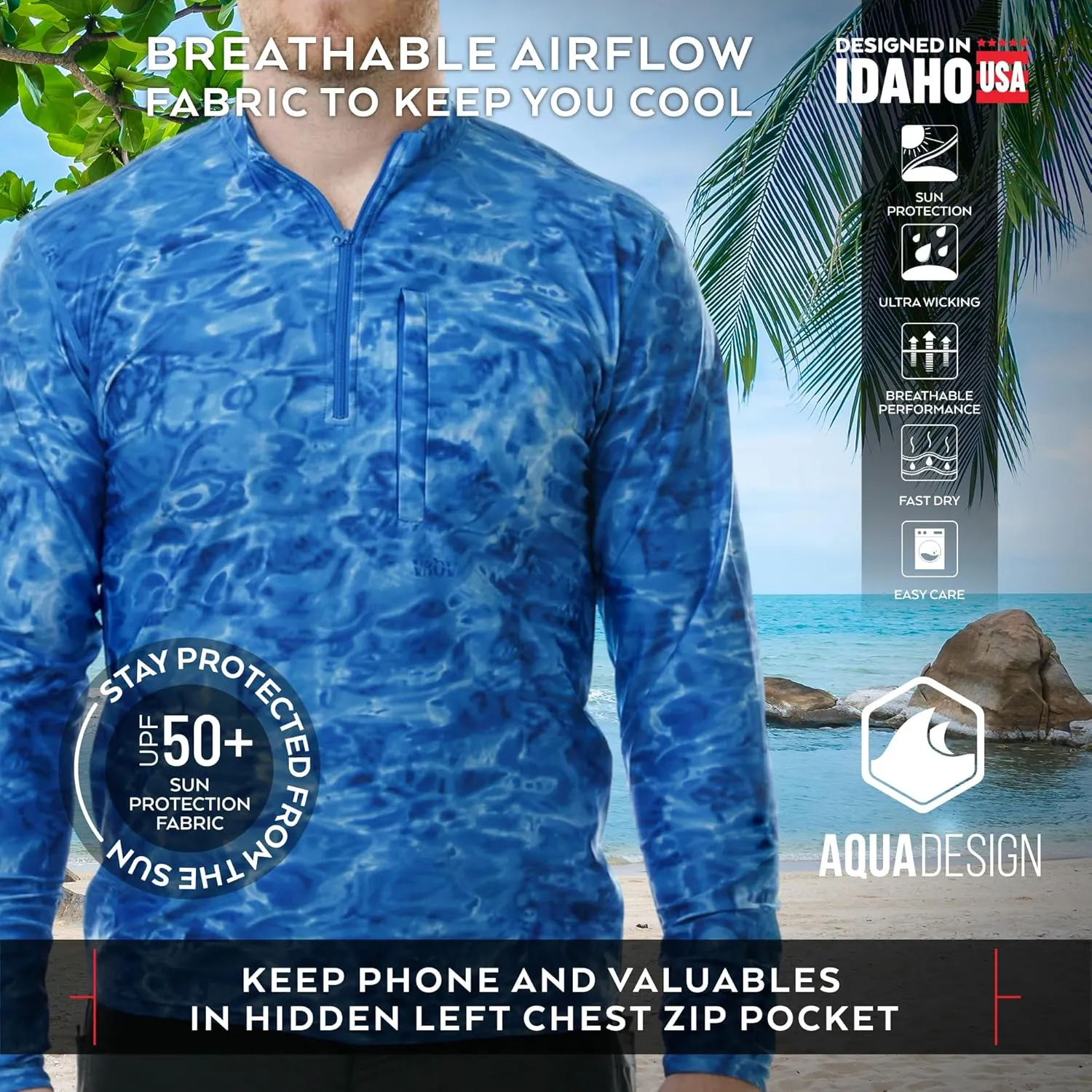 Zip Rash Guard Men: Long Sleeve Mens UPF 50  UV Protection Shirt