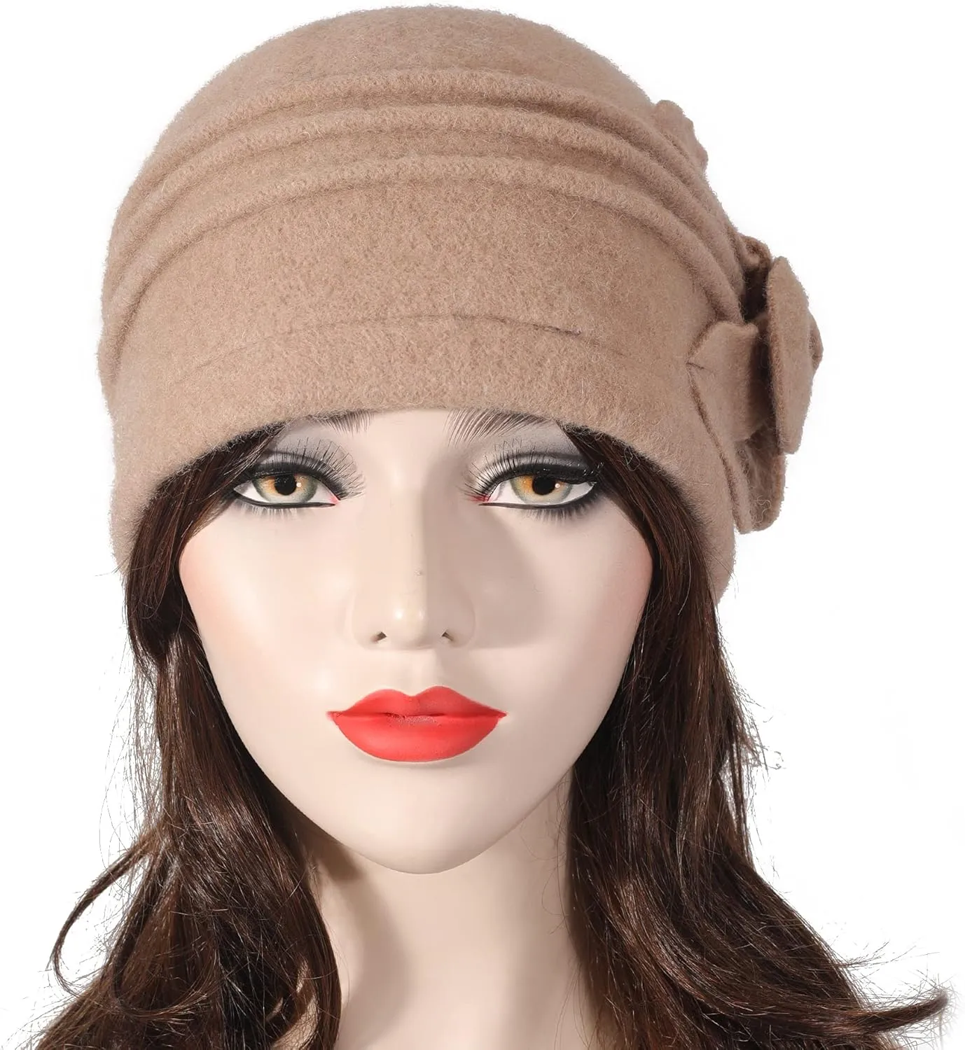 ZLYC Women Wool Cloche Bucket Hat 1920s Vintage Dress Winter Hats with Flower Accent