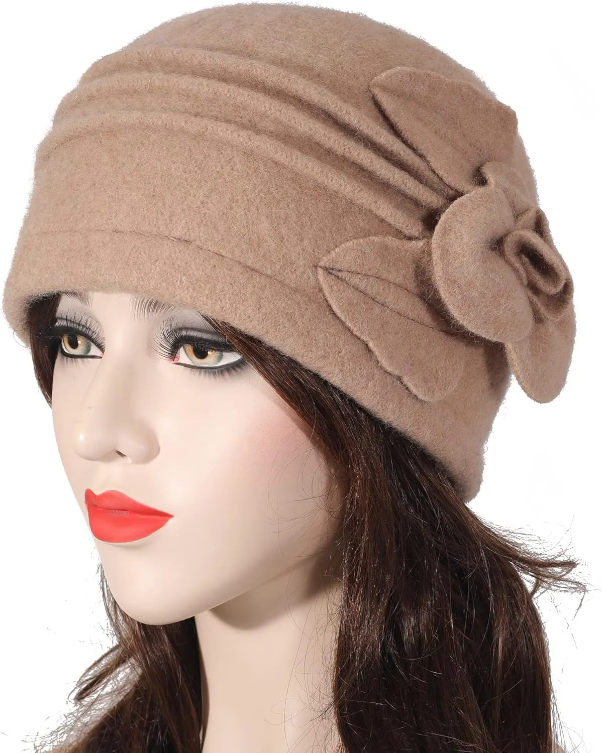 ZLYC Women Wool Cloche Bucket Hat 1920s Vintage Dress Winter Hats with Flower Accent