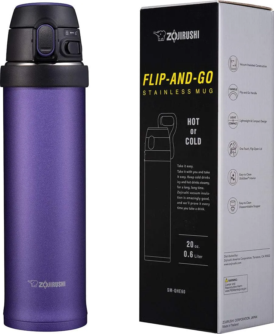 Zojirushi SM-QHE60VK, Flip-and-Go Stainless Mug, 20-Ounce, Purple Dusk